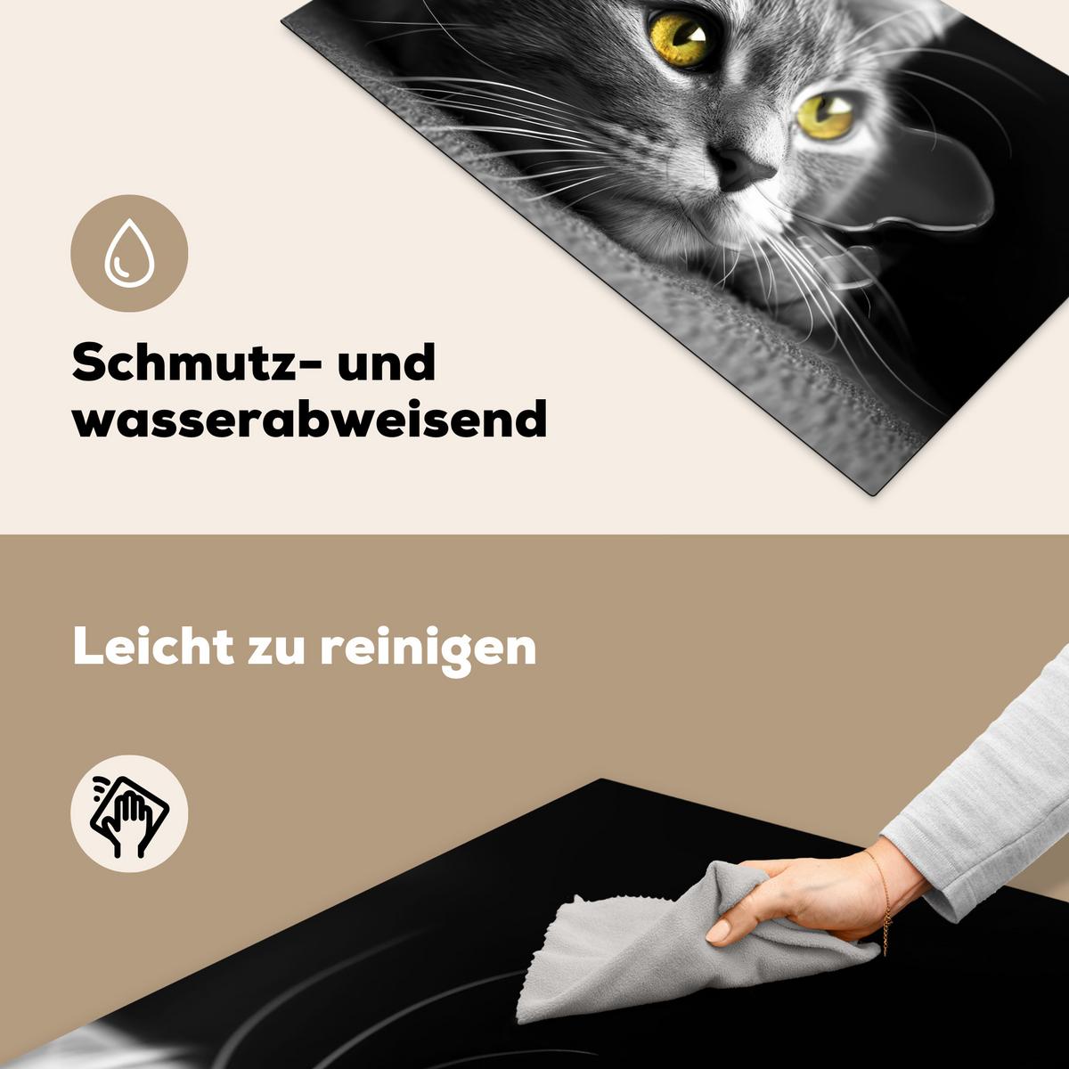 HERDABDECKPLATTE Katze - Grau - Tiere - Katze Induktionsschutz 91.2x52 cm - Grau, Kunststoff (91.2/52/0.2cm) - MuchoWow