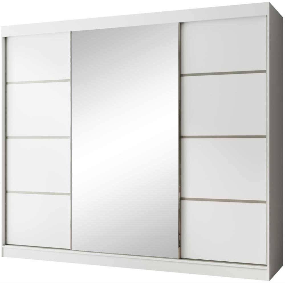 SCHWEBETÜRENSCHRANK Paco 250/215/61 3-türig weiß mit Spiegel - Weiß, Holzwerkstoff (250/215/61cm) - Beautysofa