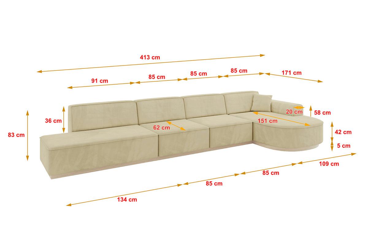 ECKSOFA Ottomane Rechts ARRIO-L3 - 413x171x83 cm Beige - Beige, Holzwerkstoff/Textil (413/171cm) - ALTDECOR
