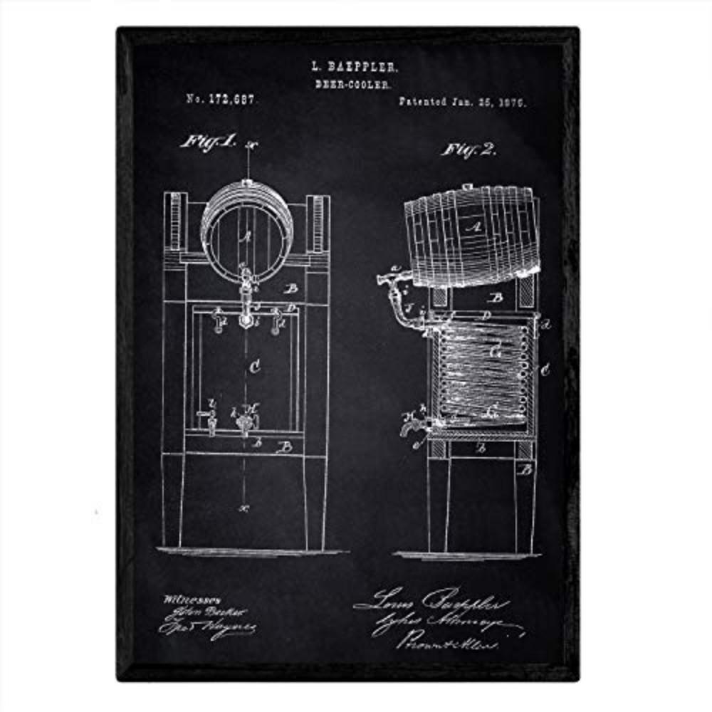 POSTER Patent Bier Kühlschrank A3 Rahmenlos - Klar/Schwarz, Papier (29.7/5/42cm) - Nacnic