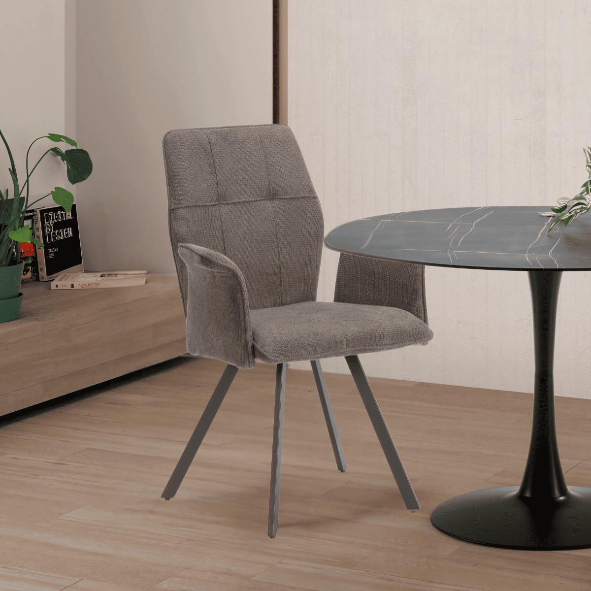 SESSEL (Set aus 2) aus stoff mit schwarzen metallbeinen - mery 62/60/47 cm - Dunkelgrau, Textil (60/47/62cm) - Calicosy