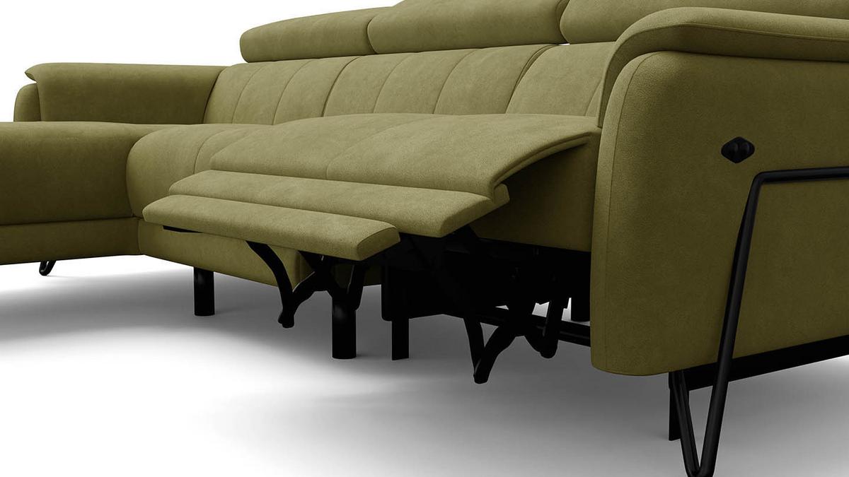 ECKSOFA RODEN 4-Sitzer mit Relax, olive, Veloursstoff - Grün, Holz/Textil (268/92cm) - Wozimo