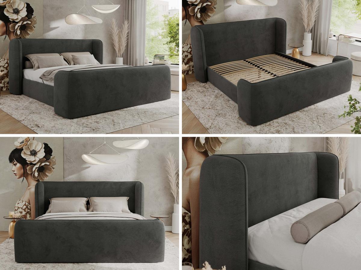 POLSTERBETT EMORA CLASSIC DUO 160/200 - Dunkelgrau Velvet - Multipocket-Matratze - Dunkelgrau, Textil (160/200cm) - MKS