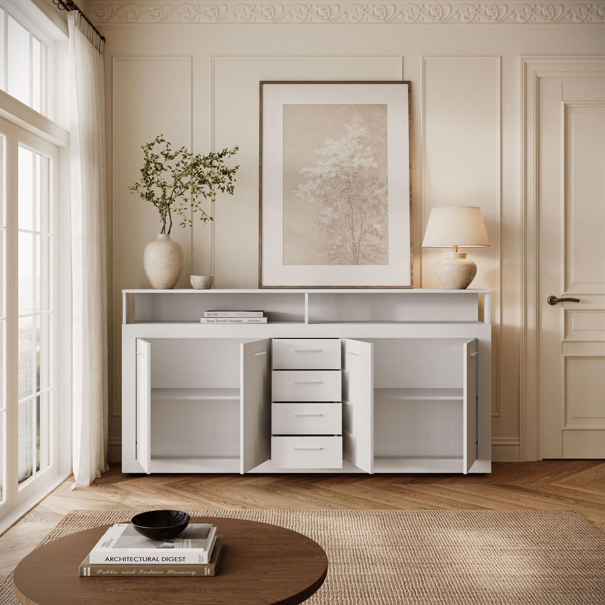 KOMMODE ROMANO mit Schubladen - Weiß, Holzwerkstoff (190/96/32cm) - Lookway