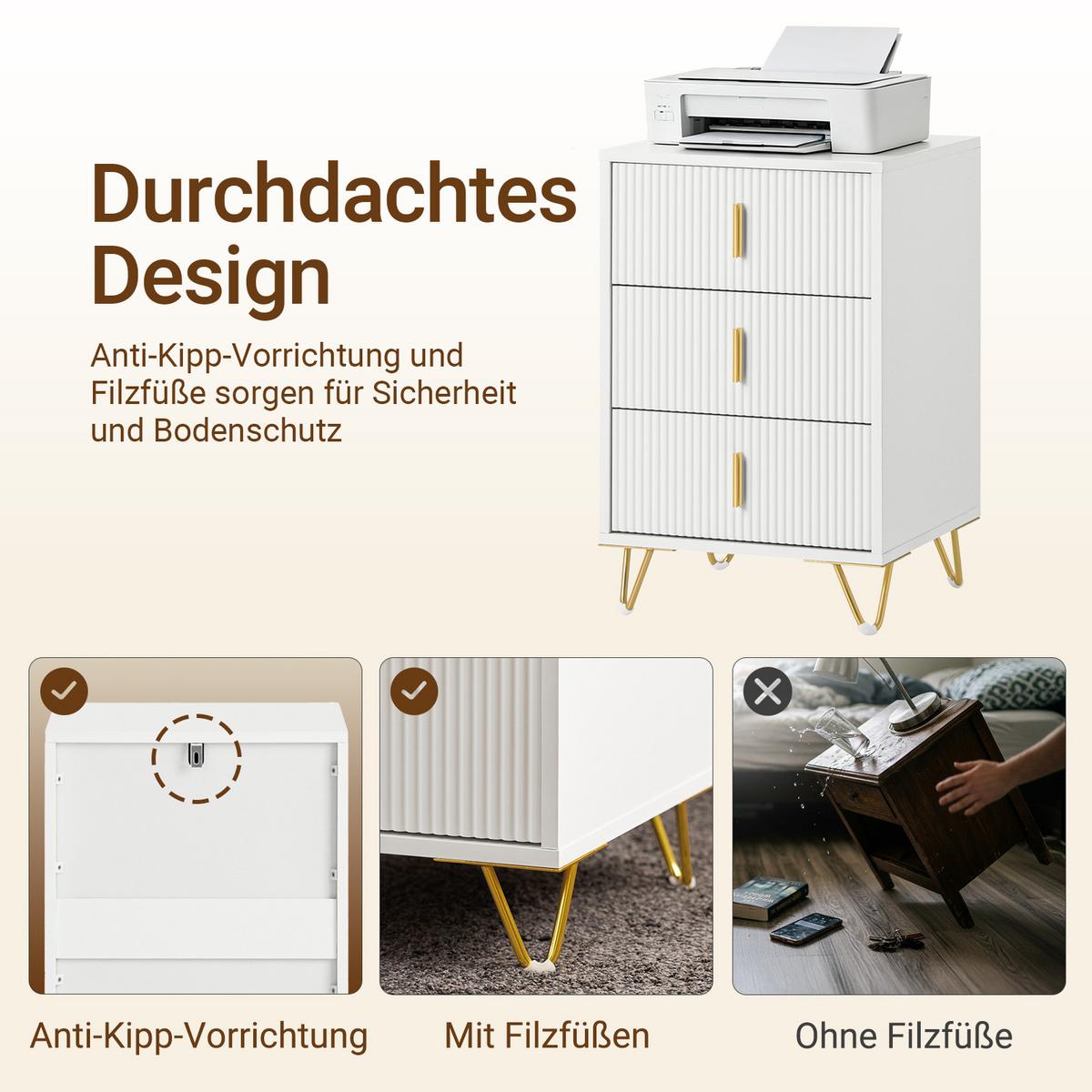 NACHTTISCH 2er Set, Beistelltisch mit 3 Schubladen, Weiß 40x40x63cm - Weiß, Holzwerkstoff (40/63/36cm) - SoBuy