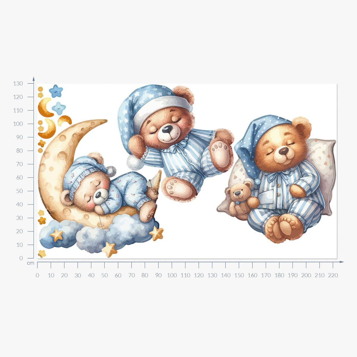 WANDAUFKLEBER 130x223cm - Schlafende Teddybären - Multicolor, Kunststoff (130/223/0.1cm) - Wallfluent