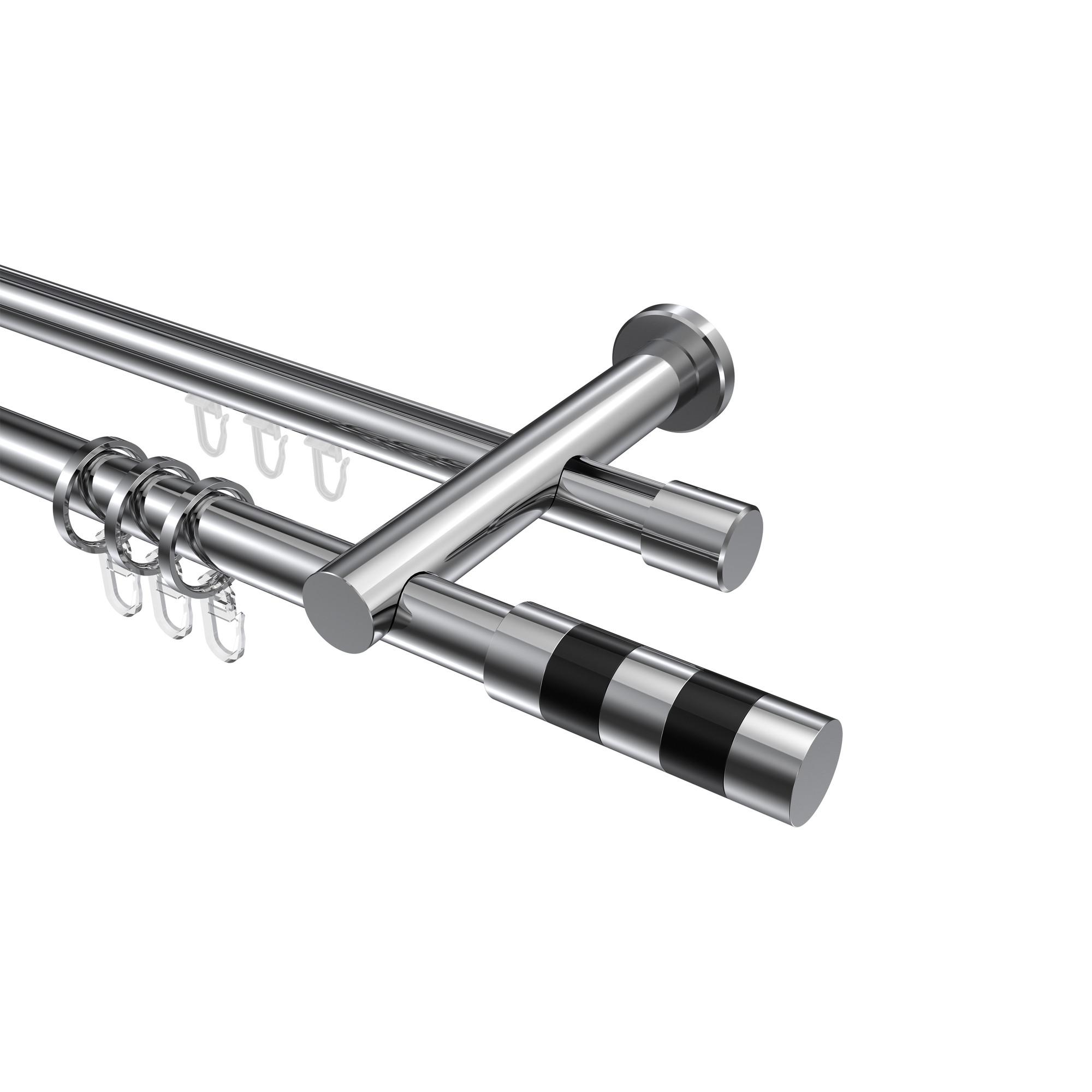GARDINENSTANGE RUNDROHR-INNENLAUF Platon Mavell 260 cm (geteilt in 2 x 130 cm), 2-läufig, 20 mm Ø Chrom - Chromfarben/Schwarz, Metall (260cm) - INTERDECO