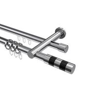 GARDINENSTANGE RUNDROHR-INNENLAUF Platon Mavell 260 cm (geteilt in 2 x 130 cm), 2-läufig, 20 mm Ø Chrom - Chromfarben/Schwarz, Metall (260cm) - INTERDECO