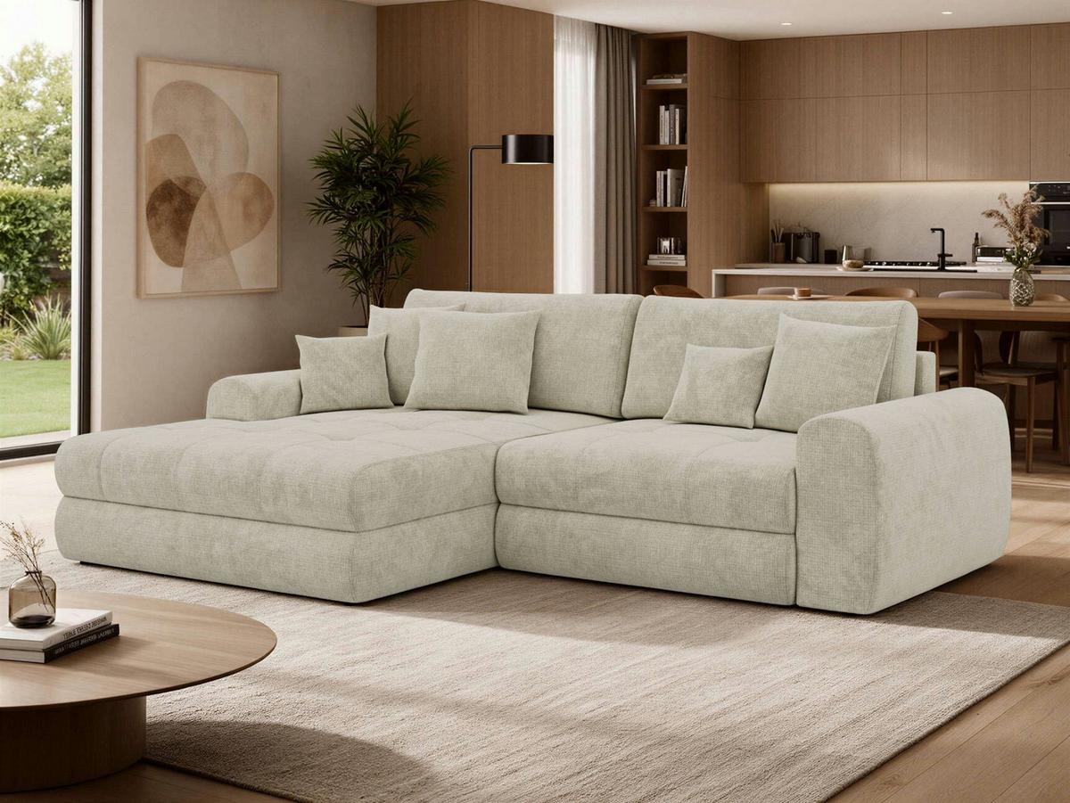 ECKSOFA ARELIA L - Creme Schenille grob gewebt - Rechts Seite - Creme/Schwarz, Kunststoff/Textil (205/292cm) - MKS