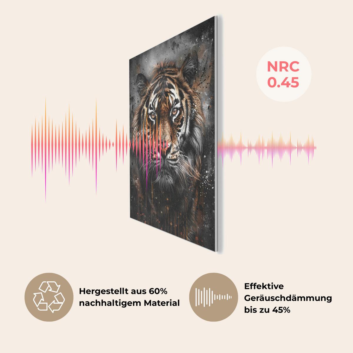 AKUSTIKBILD Tiger - Tiere - Porträt - Luxus - Schwarz Kunstdruck Schlafzimmer 50x70 cm - Braun, Kunststoff (50/70/0.9cm) - MuchoWow