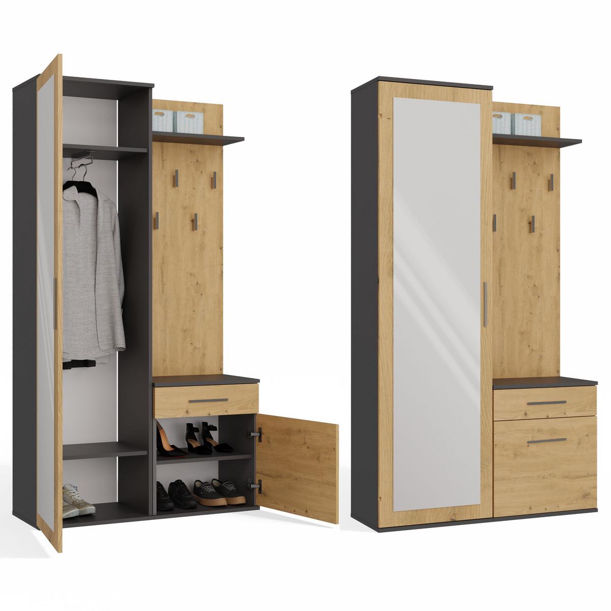 GARDEROBE modern mit Spiegel Schrank Duo Anthrazit, Artisan 100/180/35 - Anthrazit, Holzwerkstoff (100/180/35cm) - RAUMHIRSCH FURNITURE