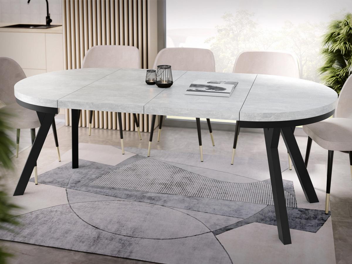 ESSTISCH Lume runder ausziehbarer, Grauer Beton 100-200/100/76 cm - Hellgrau/Schwarz, Holz/Holzwerkstoff (100/200/76cm) - WFL GROUP