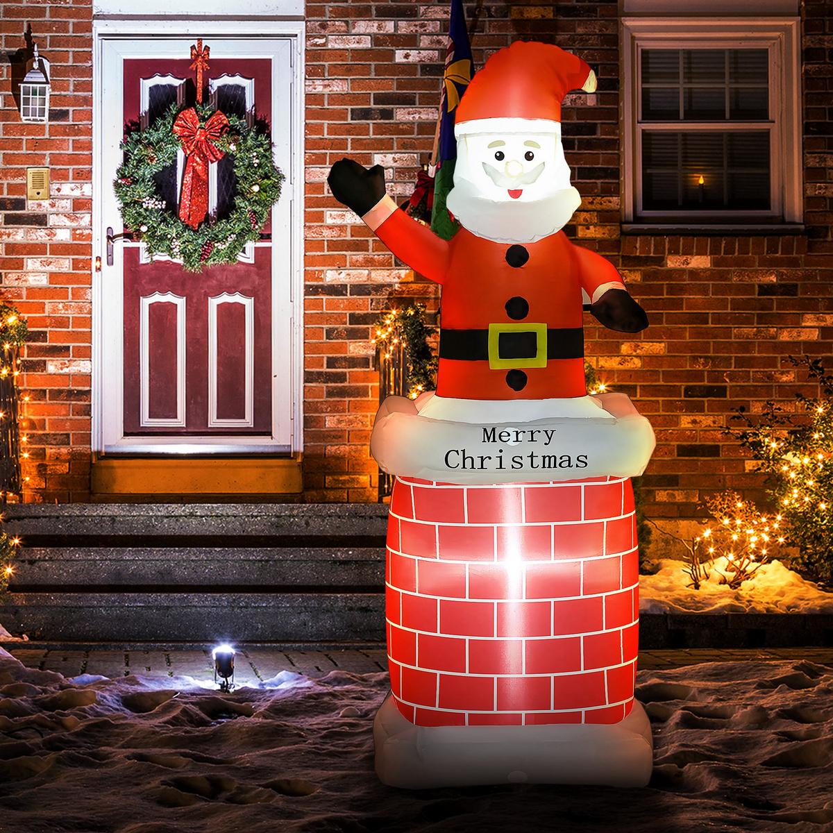 WEIHNACHTSDEKO 2,10 m Weihnachtsmann mit Schornstein aufblasbar LED-Beleuchtung - Multicolor, Kunststoff (70/210/80cm) - HOMCOM