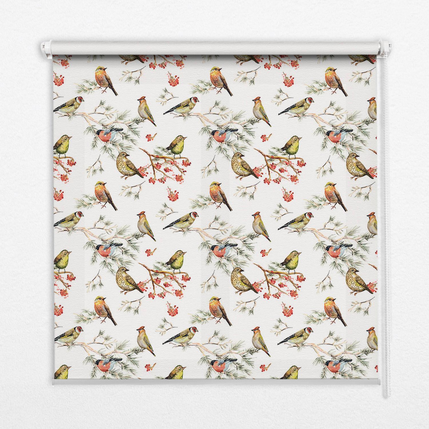 INNENROLLO - Fensterrollo - Rollo - 140x140 cm - Vögel auf den Ästen - Gelb, Kunststoff (140/140/0.5cm) - TULUP