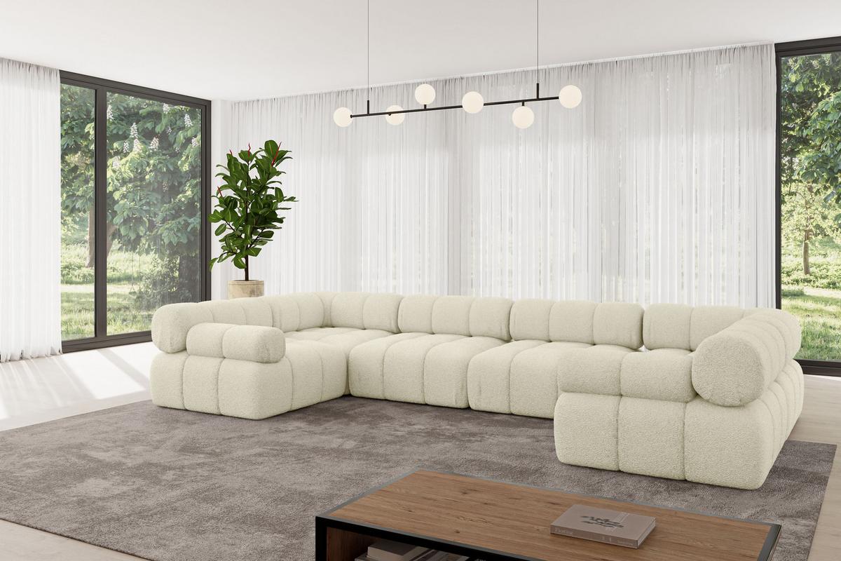 WOHNLANDSCHAFT modulares Sofa Birno-U2 - 380x190x70 cm Beige Bouclé - Beige, Holzwerkstoff/Textil (380/70/190cm) - ALTDECOR