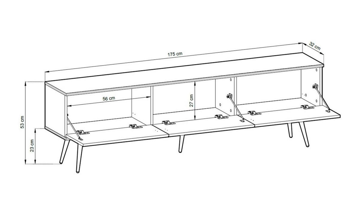 TV-SCHRANK Oris Weiß matt mit goldenen Beinen Glamour Style 175 cm - Goldfarben/Weiß, Holzwerkstoff/Metall (175/53/32cm) - Meble Lindner