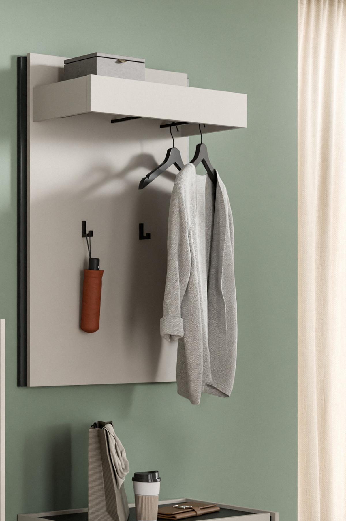 GARDEROBENPANEEL Kaschmir 75 x 106 cm, Wandgarderobe mit Kleiderstange - Kaschmir/Schwarz, Holzwerkstoff (75/106/30cm) - Inn.Furn