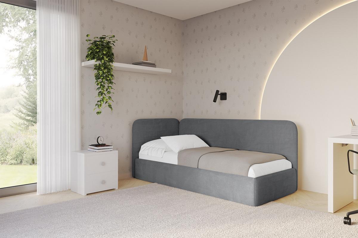 EINZELLBETT Jugendbett mit Bettkasten, Rechts - ELSY 80x200 Dunkelgrau - Schieferfarben, Holzwerkstoff/Textil (80/200cm) - ALTDECOR