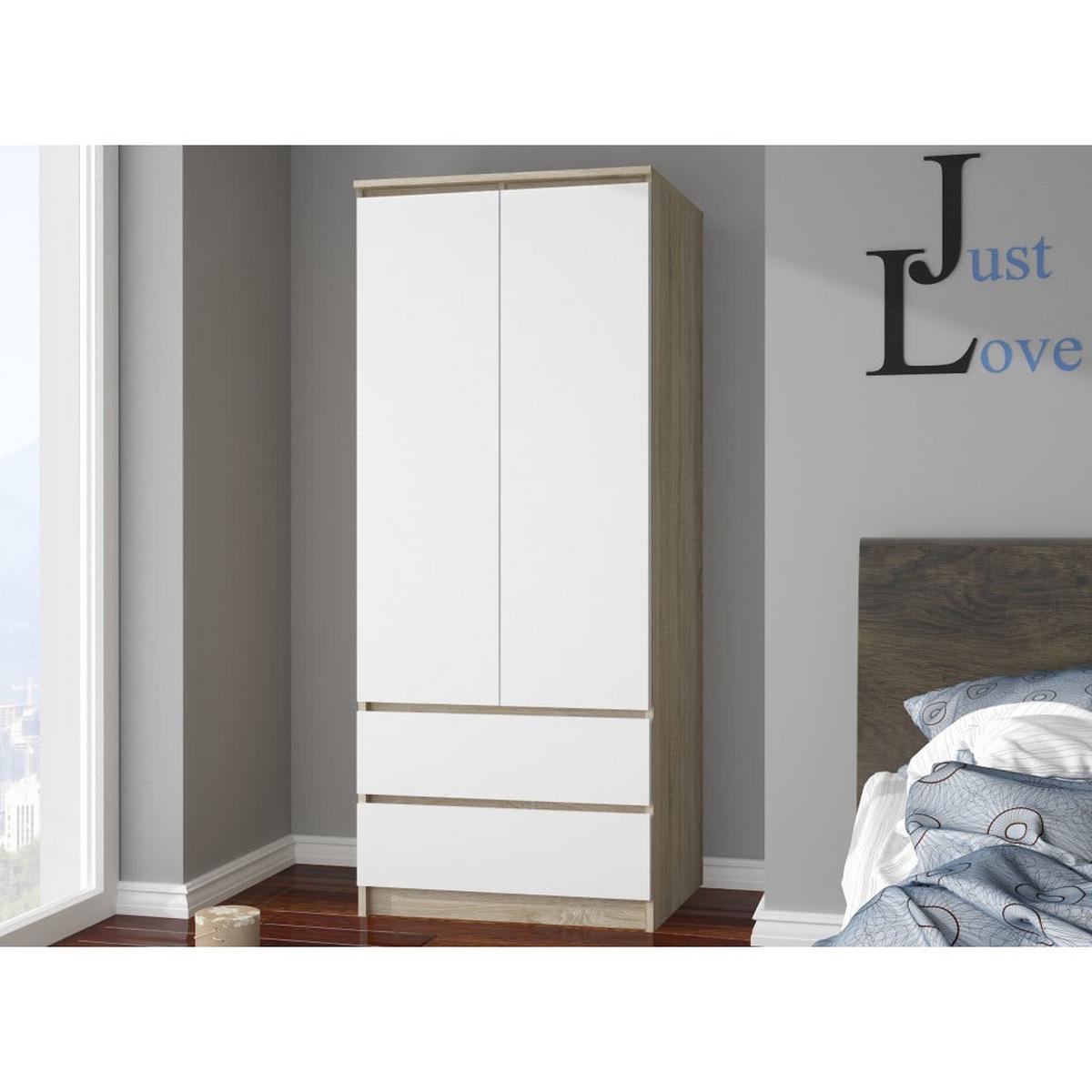 KLEIDERSCHRANK Eiche Sonoma, Weiß 180/90/51 - Weiß/Sonoma Eiche, Holzwerkstoff (90/180/51cm) - RAUMHIRSCH FURNITURE