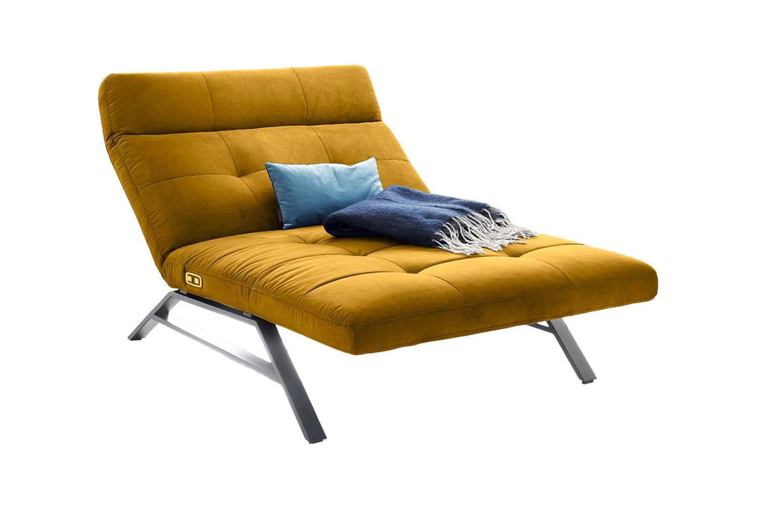 LIEGE MIT MOTORISCHER RELAXFUNKTION AMERIVA Gelb Velvet Relaxfunktion - Currygelb/Silberfarben, Textil (120/110/158cm) - KAWOLA