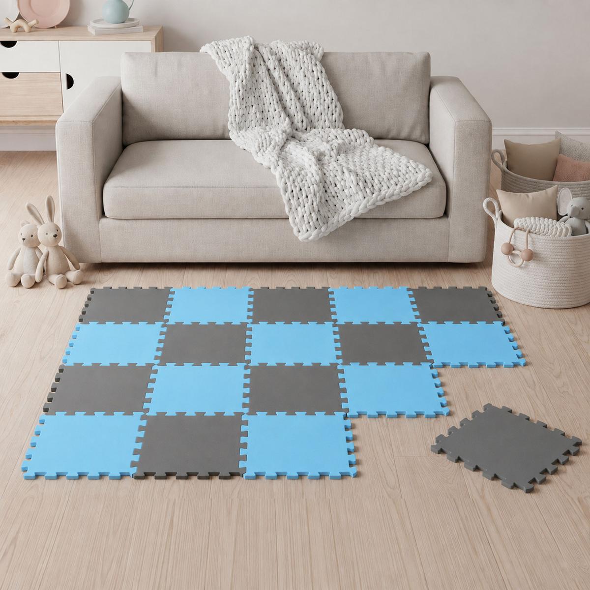 SPIELMATTE ab Null - 180/90/1 cm Puzzlematte Grau - Grau/Hellblau, Kunststoff (30/30cm) - Littletom