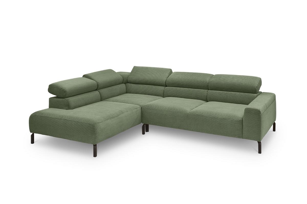 ECKSOFA DELIA Grün Cord - Schwarz/Olivgrün, Textil/Metall (276/219cm) - KAWOLA