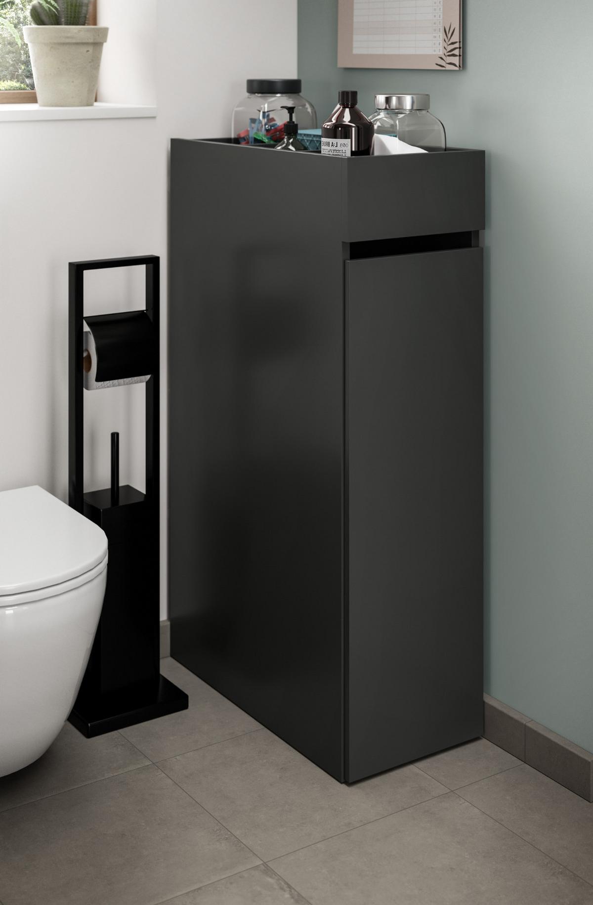 BADSCHRANK grau, Anstellregal mit Apothekerauszug 29 x 101 cm - Schwarz/Grau, Holzwerkstoff/Metall (29/101/60cm) - Inn.Furn