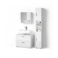 BADMÖBEL-SET Ronco Weiß Hochglanz 3 Teile, mit Schubladenschrank und Hochschrank - Weiß Hochglanz, Holzwerkstoff (80/58/41cm) - Livinity®