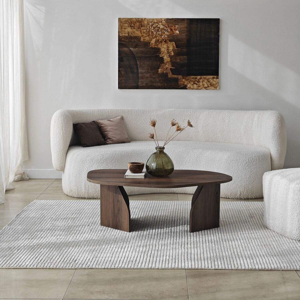 COUCHTISCH mit organisch geformter Tischplatte und breiten Beinen 100/60/35 cm - Naturfarben, Holzwerkstoff (66/60/35cm) - Calicosy