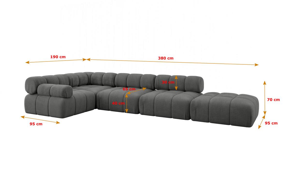 ECKSOFA modulares Sofa Felto-L2 - 380x190x70 cm Dunkelgrau Velours - Dunkelgrau, Holzwerkstoff/Textil (380/190cm) - ALTDECOR