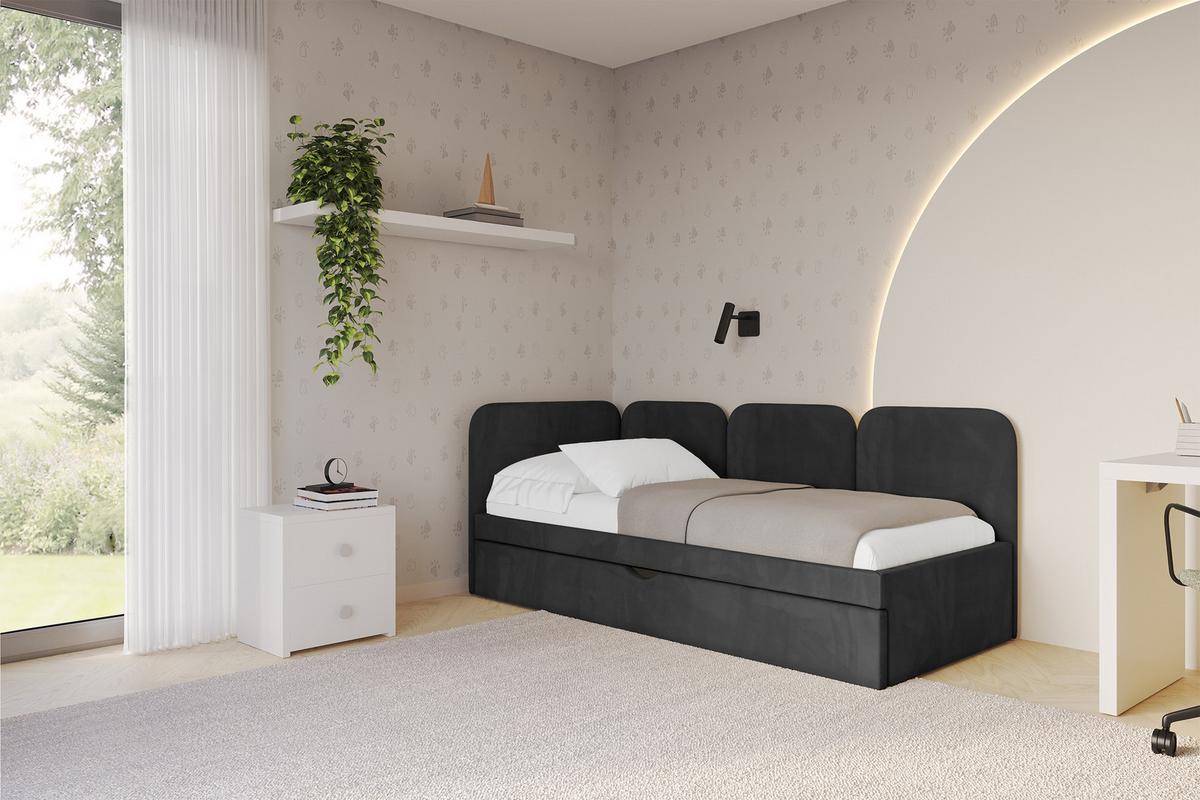 EINZELLBETT Jugendbett mit Bettkasten, Rechts - ALVY 100x200 Schwarz - Schwarz, Holzwerkstoff/Textil (100/200cm) - ALTDECOR
