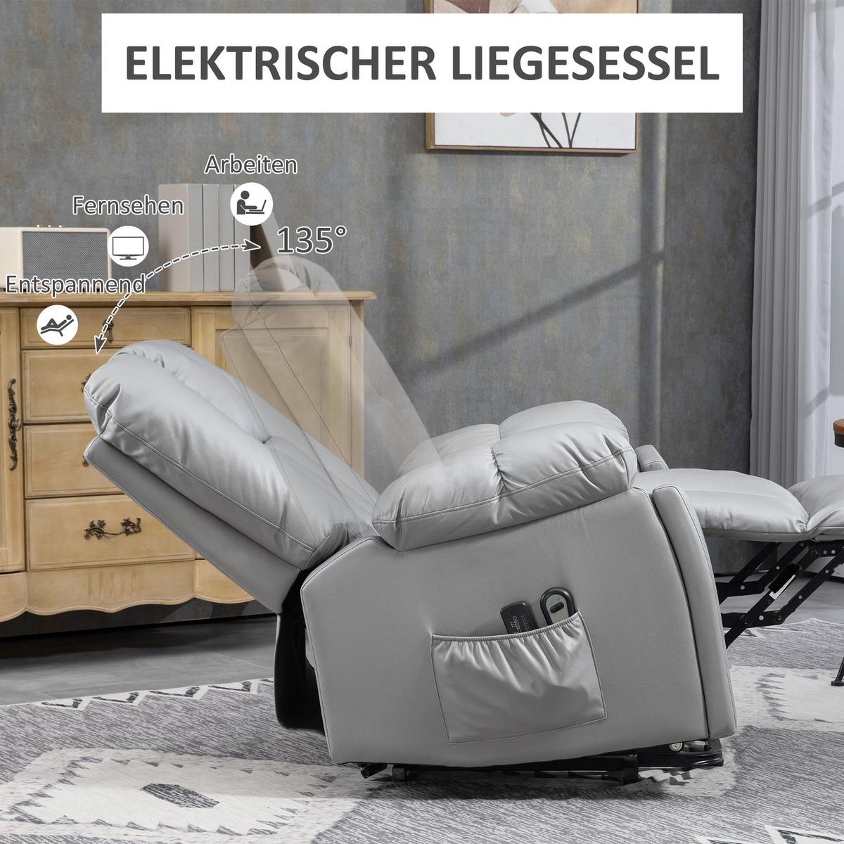 FERNSEHSESSEL mit Aufstehhilfe Elektrisch, Relaxsessel mit Liegefunktion Grau - Dunkelgrau, Textil (96/106/94cm) - HOMCOM