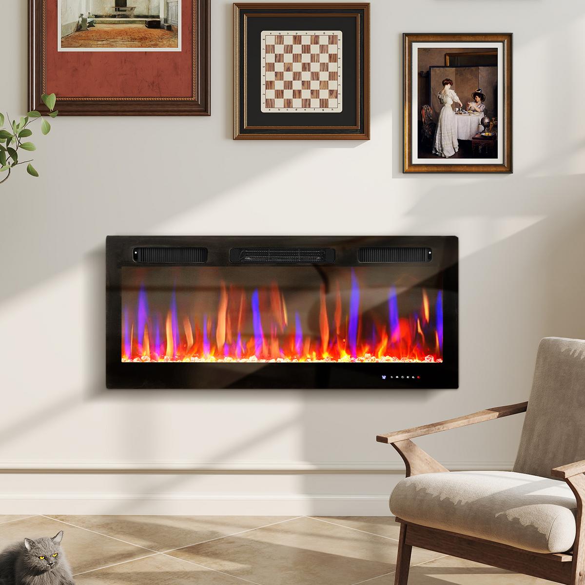 ELEKTROKAMIN mit Heizung 11 farbigen Flammeneffekten 12 Kristallfarben - Schwarz, Metall (9.4/47/106.7cm) - HOMCOM