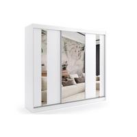 KLEIDERSCHRANK mit Spiegel-Schiebetüren und Aluminium-Leisten, LED-Beleuchtung - GRACE - 240 cm Weiß - Weiß, Holzwerkstoff (240/216/61cm) - ALTDECOR