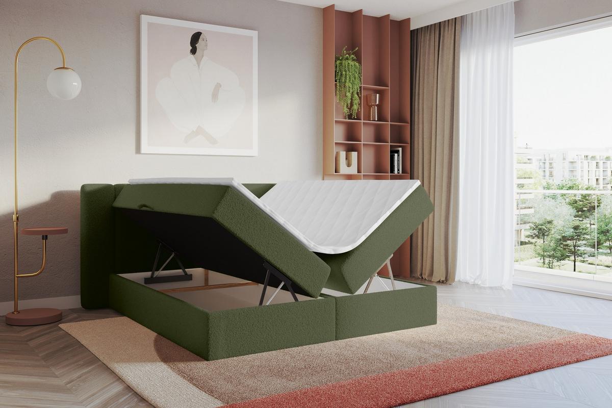BOXBETT mit Matratze H4 - EVON - 180x200 cm Grün - Jadegrün, Holzwerkstoff (180/200cm) - ALTDECOR