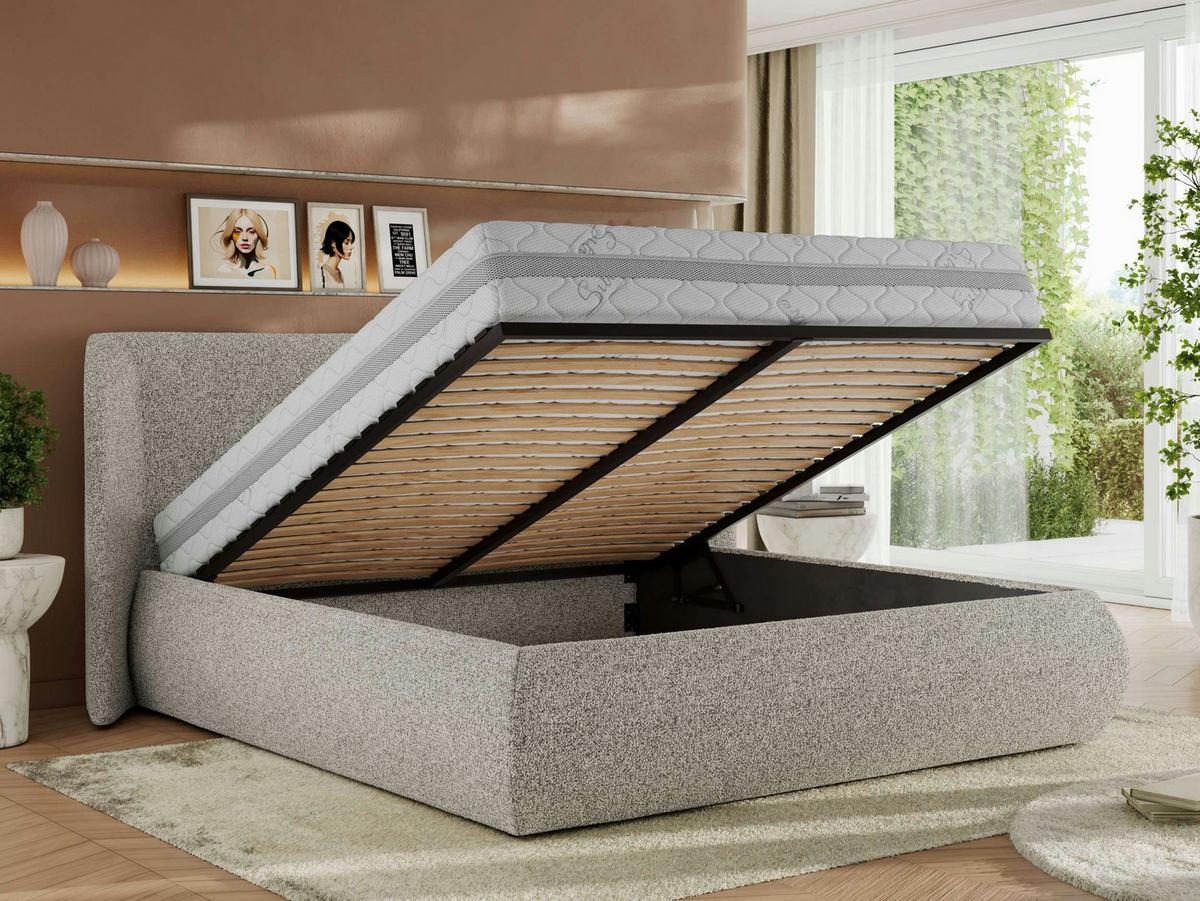 POLSTERBETT CAELA CLASSIC 140/200 - Hellgrau Strukture - Multipocket-Matratze - Hellgrau, Textil (140/200cm) - MKS
