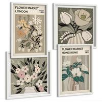 BILDER SET 4er Set - 50x50 cm & 40x60 cm Weißer Rahmen - Blumenillustrationen London Hongkong - Weiß, Kunststoff (50/50cm) - TULUP