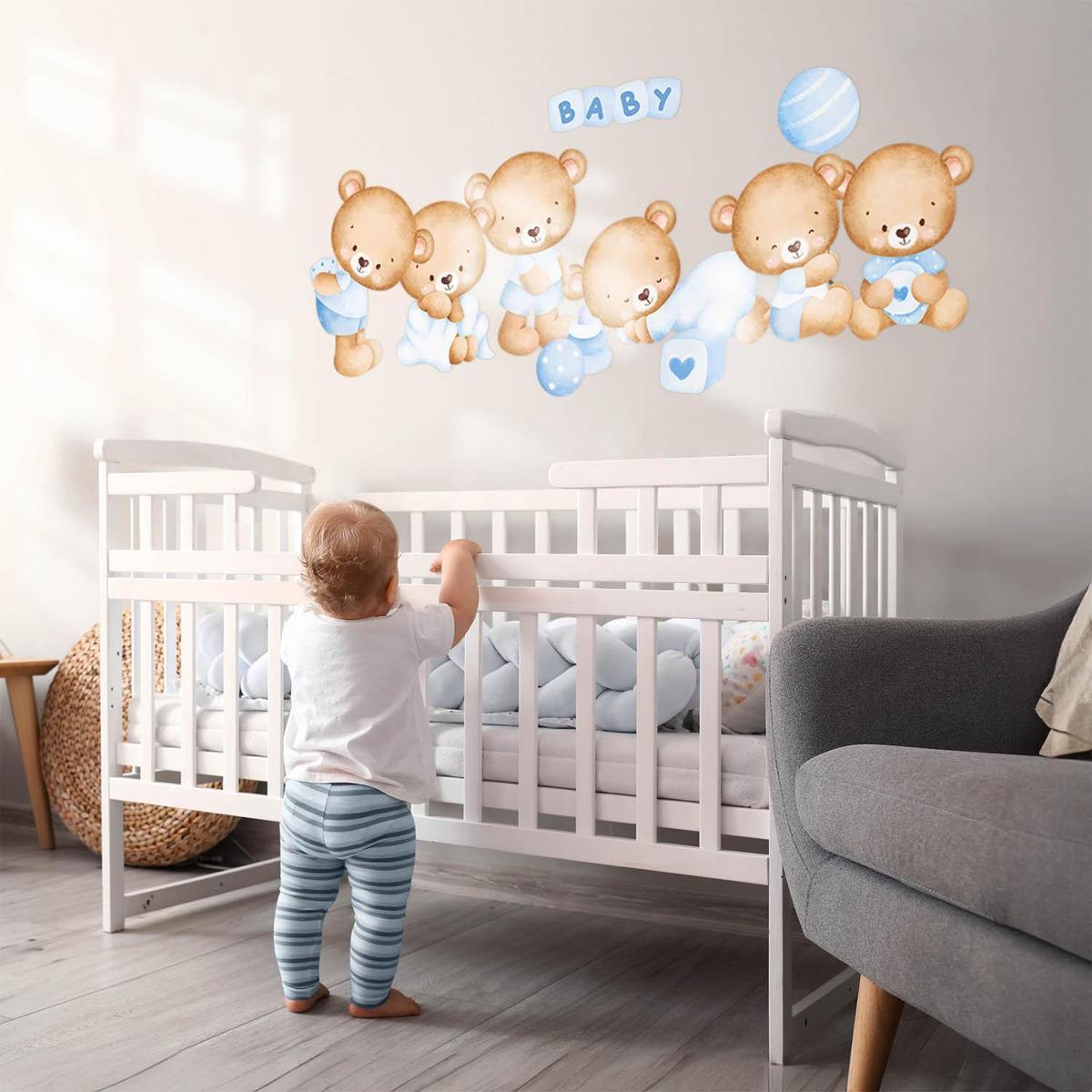 WANDAUFKLEBER 100x172cm - Pastellfarbene Teddybären - Multicolor, Kunststoff (100/172/0.1cm) - Wallfluent