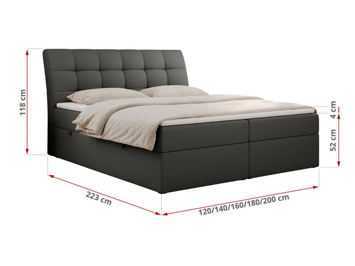 BOXBETT DIEGOS 160/200 Dunkelgrau Kunstleder - H4 - Dunkelgrau, Holz/Textil (160/200cm) - MKS