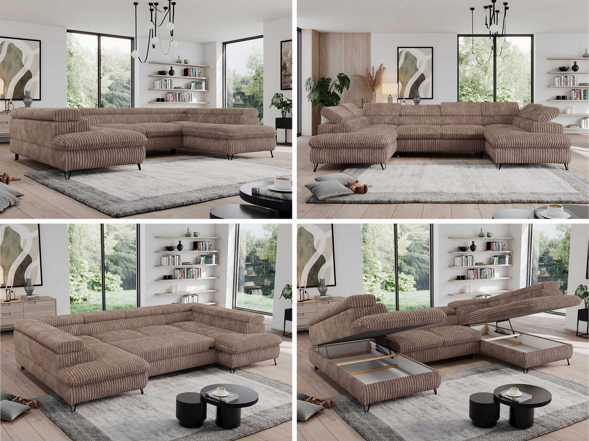 WOHNLANDSCHAFT PEDRO U Cord Braun - Schwarz/Braun, Textil/Metall (346/76/208cm) - MKS