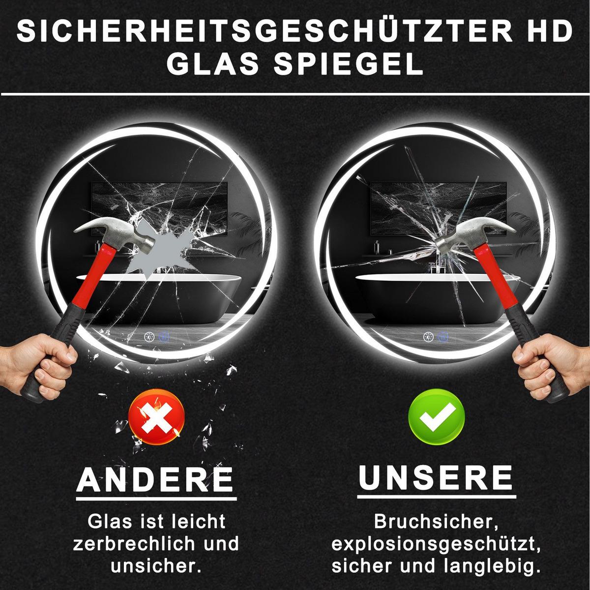 BADEZIMMERSPIEGEL Redick mit LED-Leuchte Ø70 cm - Weiß, Glas (70/2.4/70cm) - Nettlife