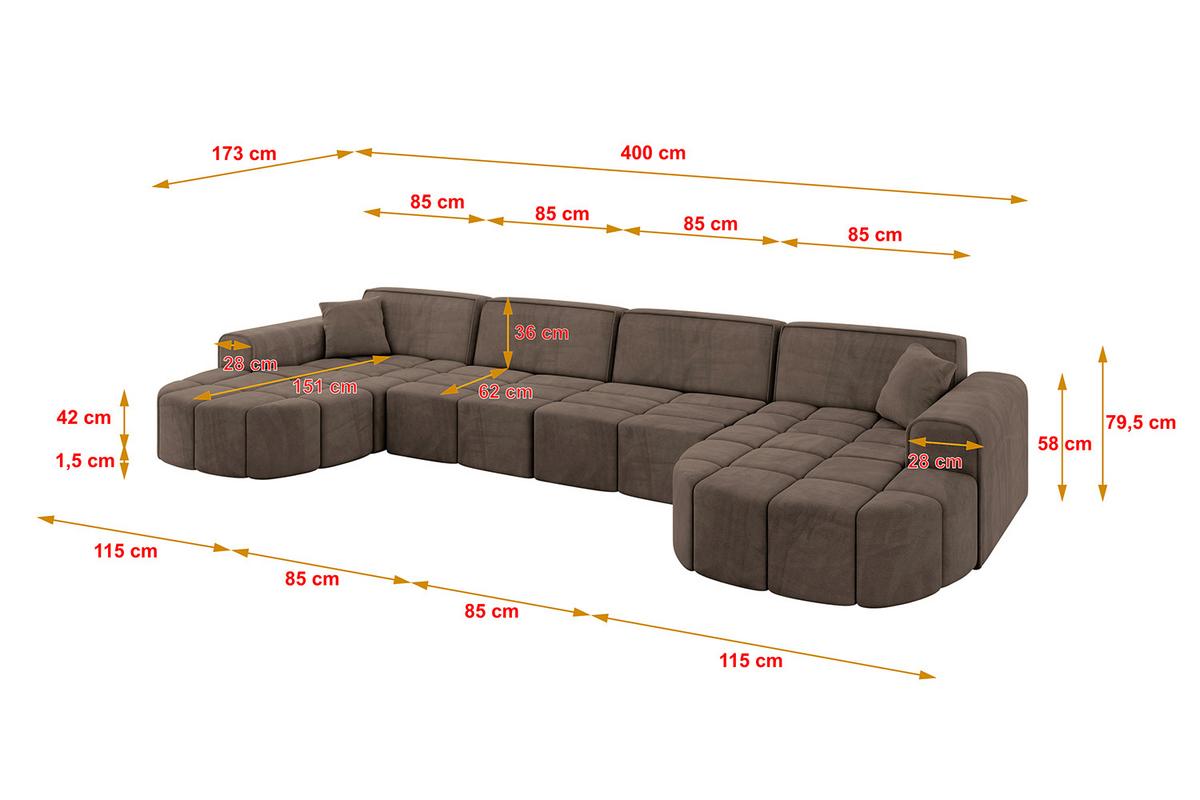 WOHNLANDSCHAFT LIVO-U2 - 400x173x79,5 cm Braun - Braun, Holzwerkstoff/Textil (400/79/173cm) - ALTDECOR