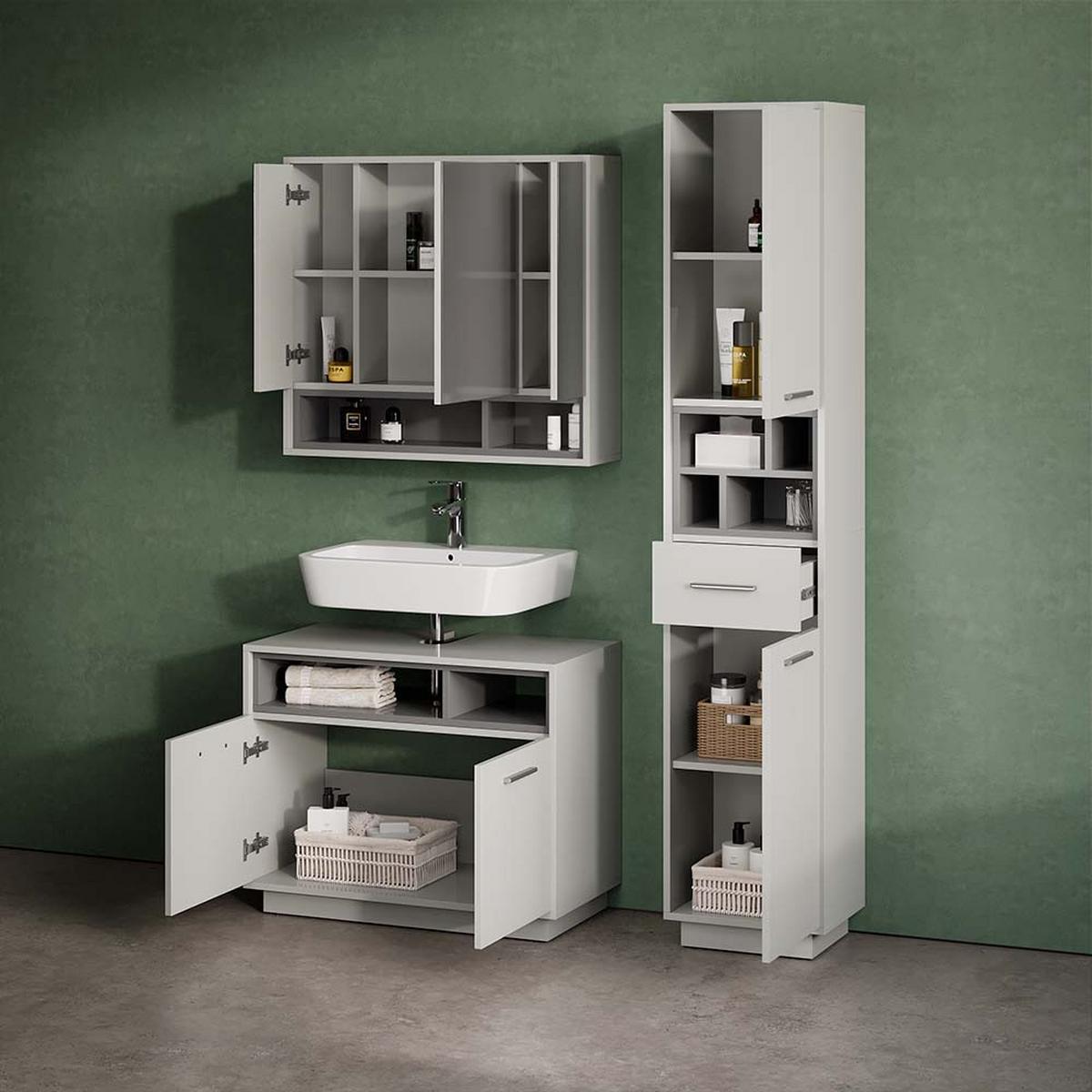 BADMÖBEL-SET Temo Grau 2 Teile - Grau, Holzwerkstoff (80/64/40cm) - Livinity®