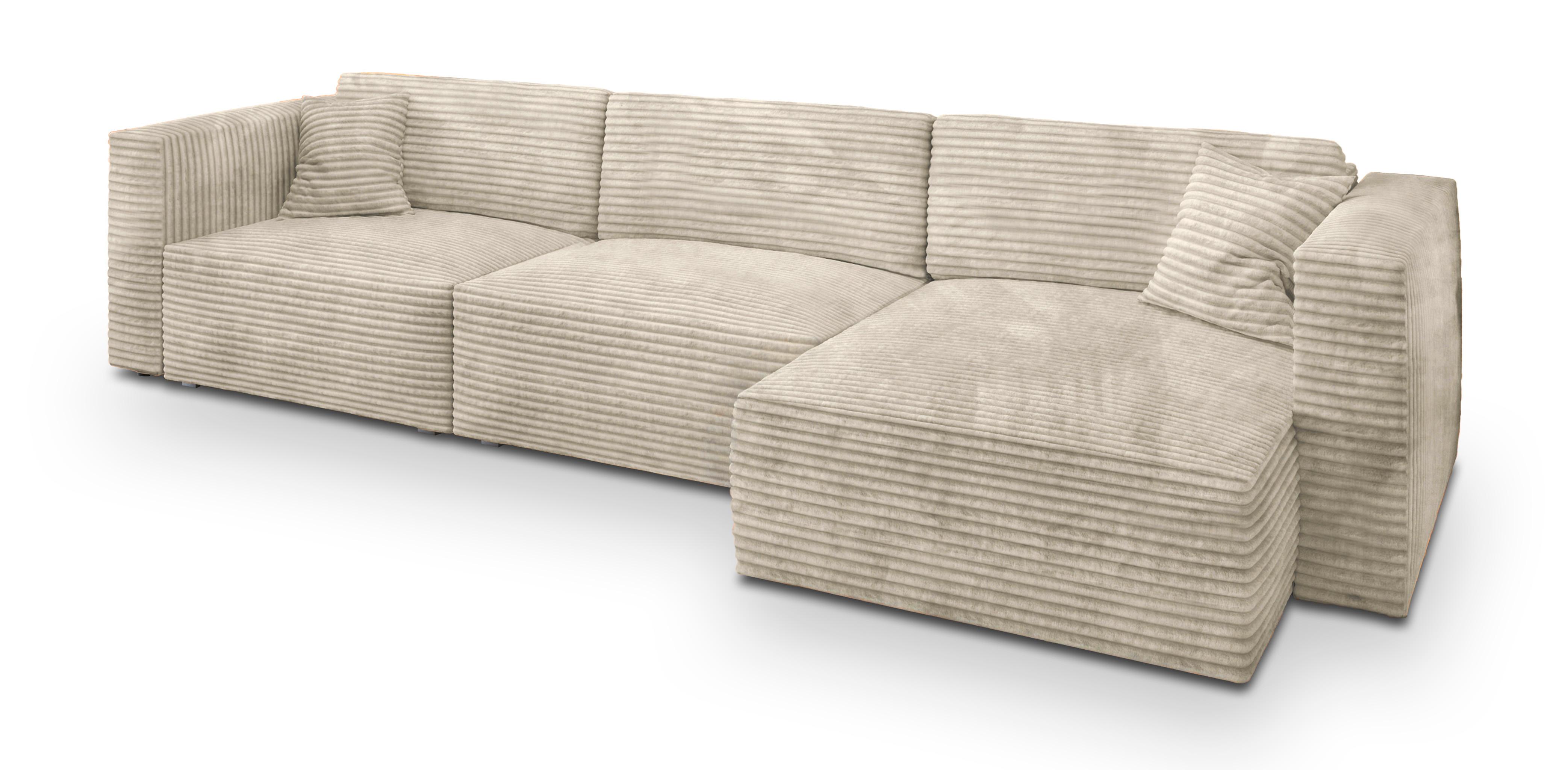 ECKSOFA TOLMO Creme Kordstoff mit Schlaffunktion - Creme/Grau, Holz/Kunststoff (347/148cm) - MASSENO