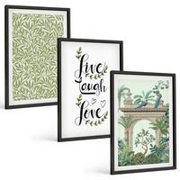 BILDER SET 3er Set - 40x60 cm Schwarzer Rahmen - Grüne Blätter von Pflanzenarchitektur - Schwarz, Kunststoff (40/60cm) - TULUP