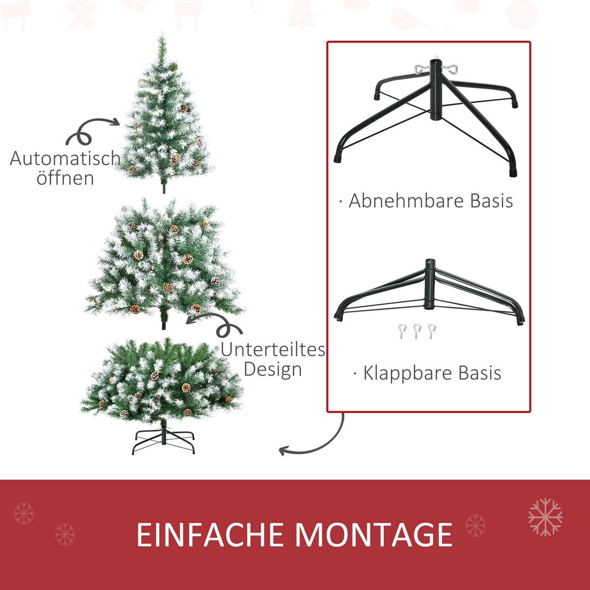KÜNSTLICHER Weihnachtsbaum, 180 cm Christbaum mit Kunstschnee, Indoor - Grün, Kunststoff (180cm) - HOMCOM