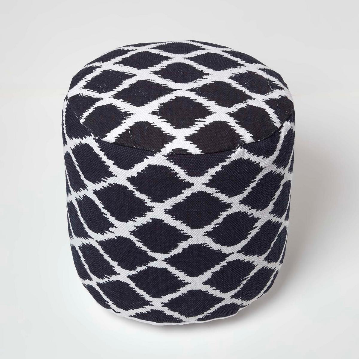 SITZPOUF rund mit Ikat-Muster, 40/40/45 cm - Blau, Textil (45/40/45cm) - Homescapes