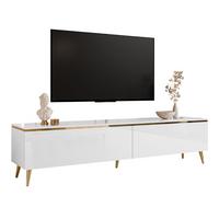 TV-LOWBOARD AURORA Weiß mit schräge Goldchrom Fuße - Weiß Hochglanz/Goldfarben, Holzwerkstoff/Metall (180/45/40cm) - Lookway