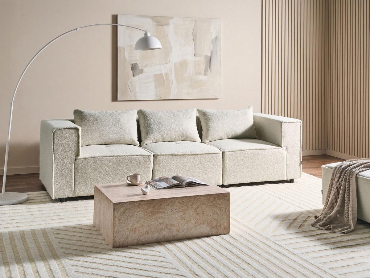 3-SITZER-MODULSOFA Cremeweiß Bouclé Axebo - Creme, Textil (258/93/94cm) - Beliani