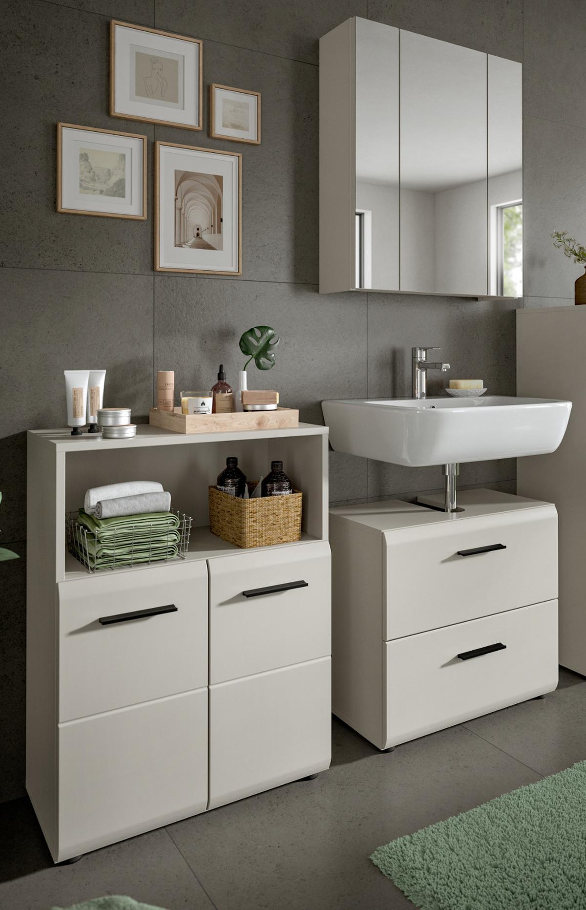 BADMÖBEL-SET Kaschmir 3-teilig 135 cm, Komplettset in modernem Design - Kaschmir/Schwarz, Glas/Holzwerkstoff (135/185/30cm) - Inn.Furn